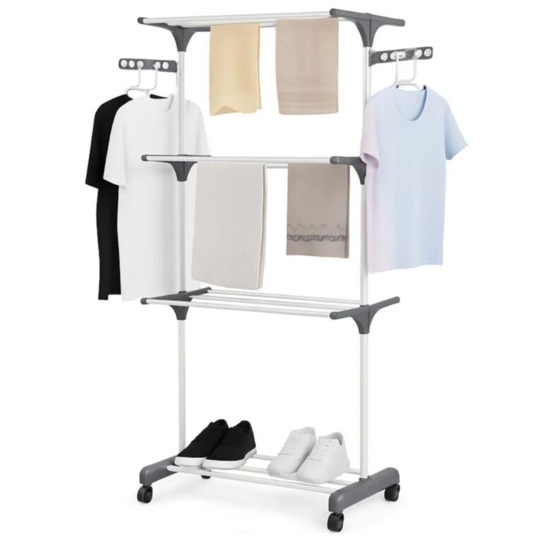 Varal De Chão Dobrável com Rodinhas 3 Prateleira