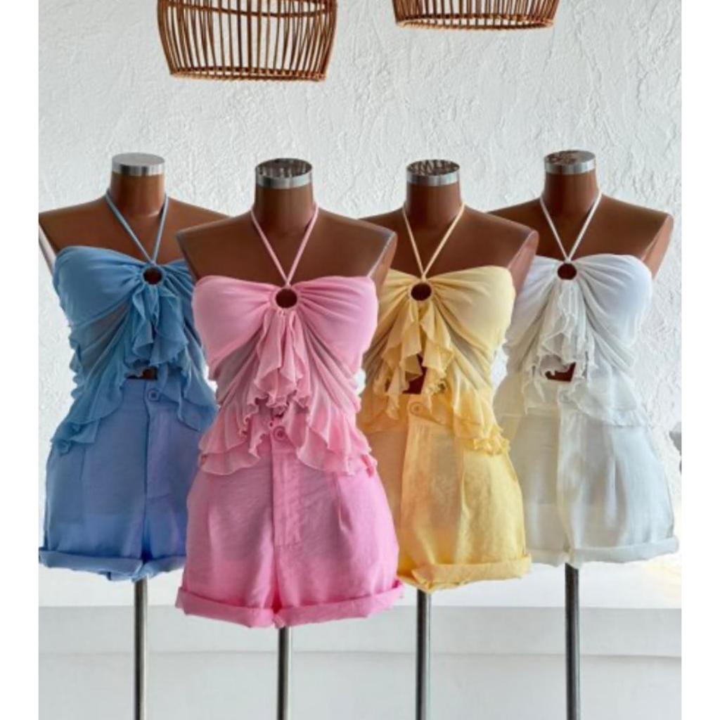 CROPED BATINHA COM DETALHE ARGOLA TENDENCIA BOHO TECIDO TULE