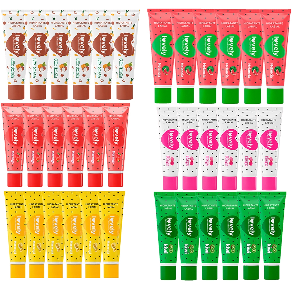 Kit 06 Hidratante Labial Cheirinho de Fruta Lovely Face Beautiful 10g