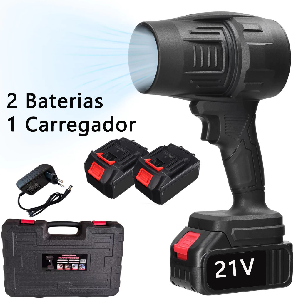 Soprador turbo portátil recarregável 21V Com 2 baterias Potente Limpeza Interna e Externa Compatívei