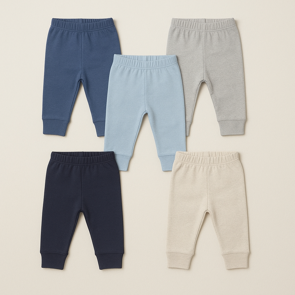 Kit 5 Peças  Menino ou Menina 5 Mijão / Culote / Calça Bebê (Sem Pé e Com Punho)  Sortidos, 100% Alg
