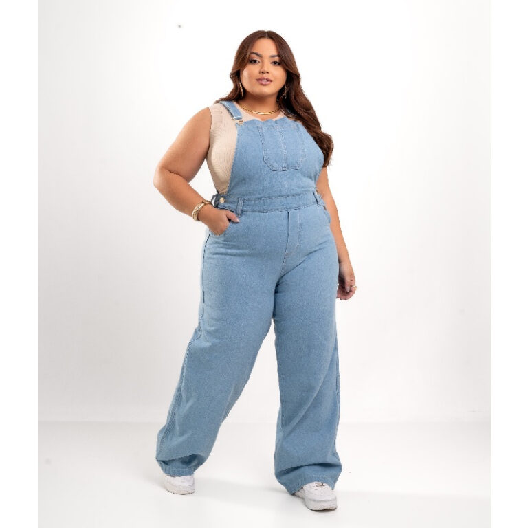 Jardineira Jeans Plus Size Calça Cintura Alta Mac