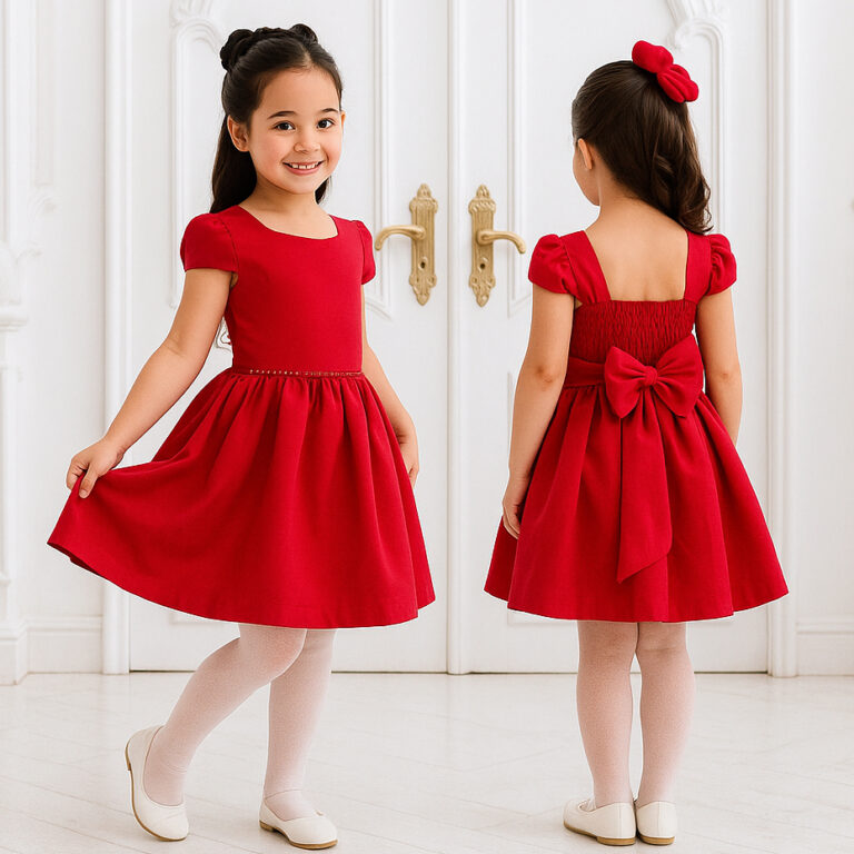 Vestido Infantil Menina Liso Festa  Luxo Rosa Verm