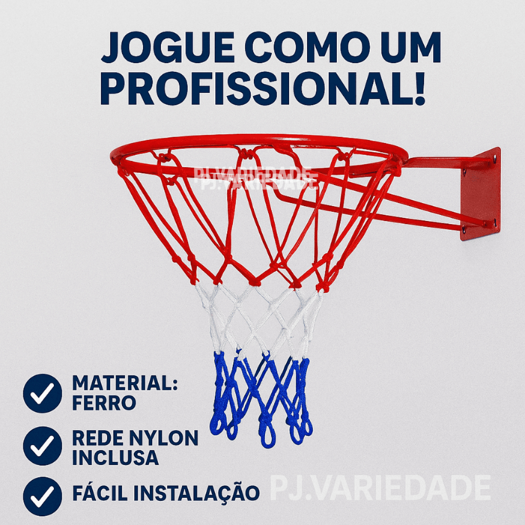 Aro de Ferro  de Reforçado com Rede Basquete Oficial 45cm  Tricolor