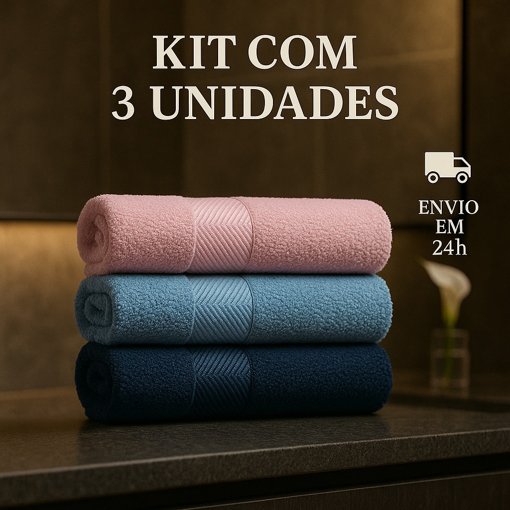 Kit 3 Toalha de Banho Spa Deluxe 100% algodão Alta Absorção 65x120cm Sortidas
