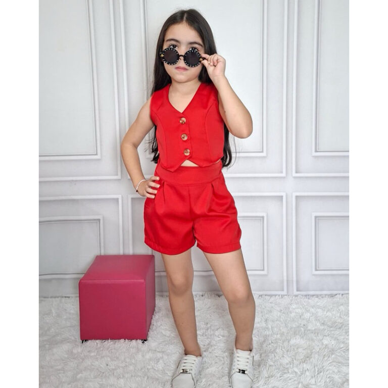 Conjunto Infantil Feminino Colete com Shorts Alfai