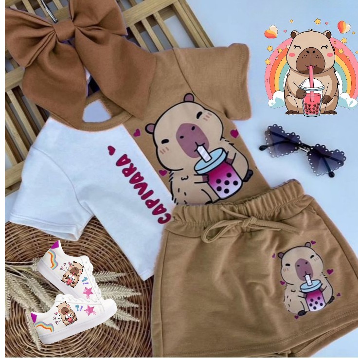 CONJUNTO INFANTIL/JUVENIL CAPIVARA BLUSA+SHORT SAI