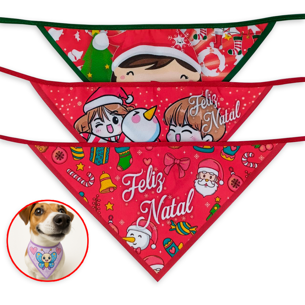 Bandana Pet Natal Misto Fêmea e Macho  Kit 10, 30 ou 50 Unidades | Pet Shop Banho E Tosa