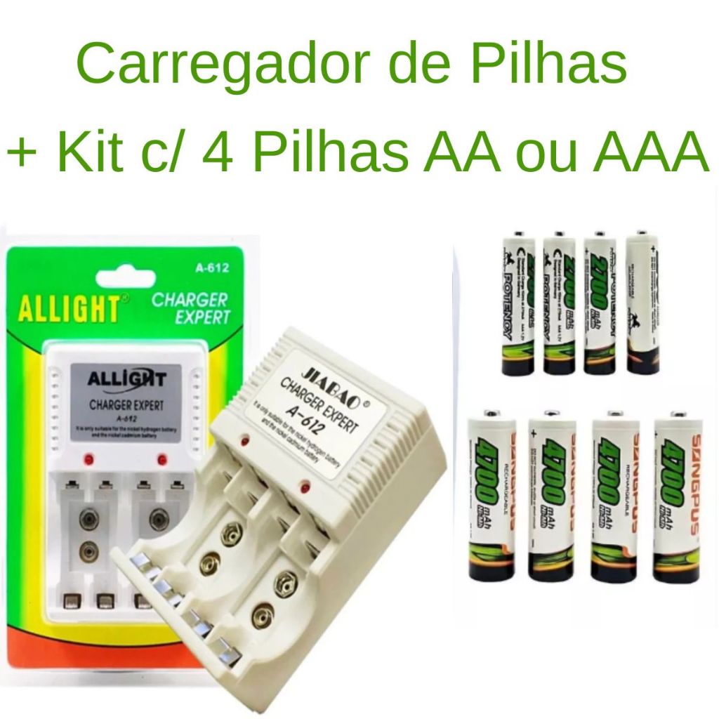 Carregador de pilhas e  pilhas recarregáveis AA/AAA Bateria Universal 9V