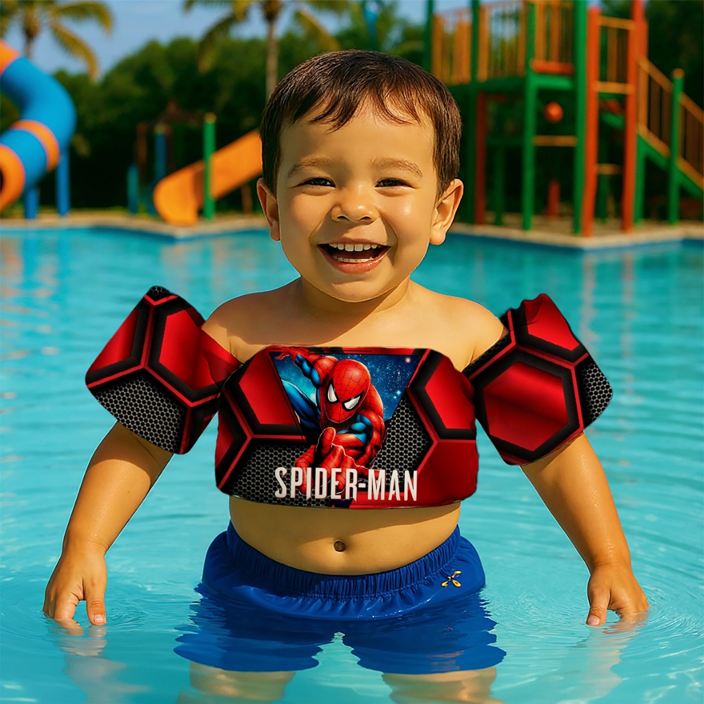 Boia de Braço Colete Infantil para Nadar Praia Piscina Estampa Aranha Super Herói Teia