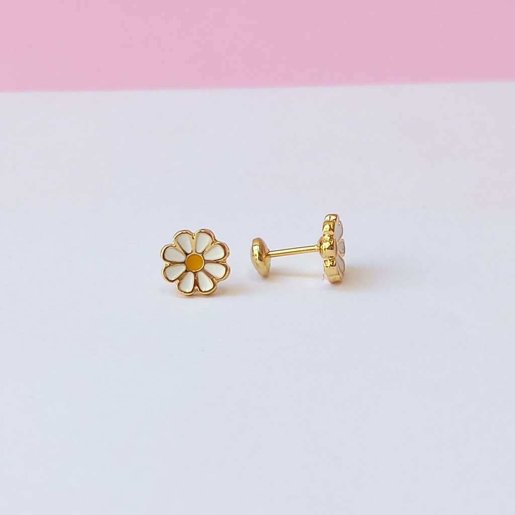 Brinco Infantil Florzinha Margarida com Tarraxa Baby – Banho Ouro 18k Antialérgico