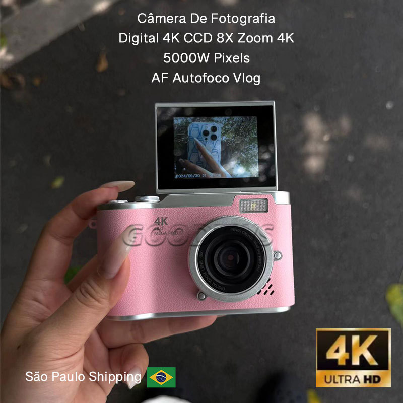 Original Câmera Digital CCD Ultra HD 4K 50MP – Zoom 8x – Tela Flip – Selfie Vlog Vídeos Portátil Est