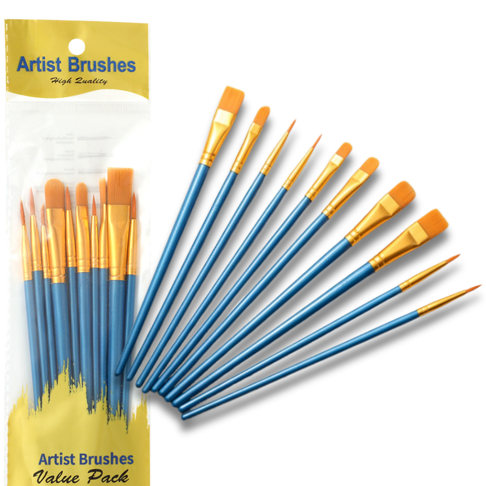 Kit 10 Pincéis Artísticos para Pintura Pincel com Cerdas Macias para Aquarela Óleo Guache Acrílica