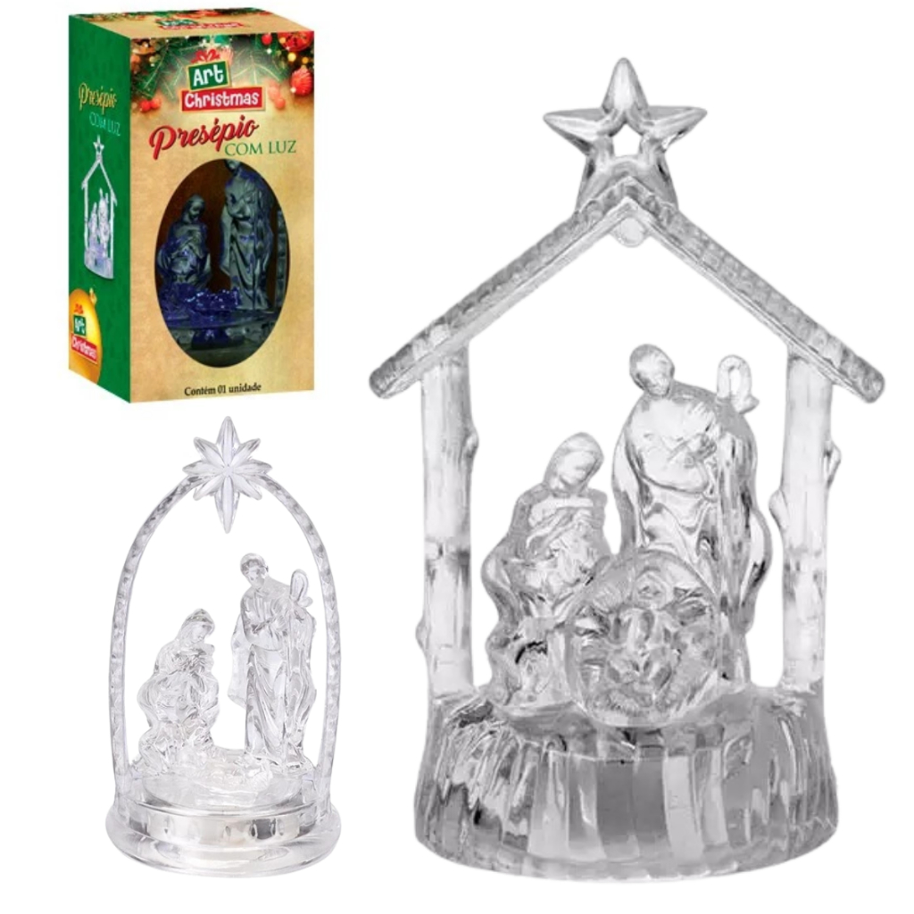Presépio Natalino Acrilico com luz Led Natal decorativo Sagrada Família