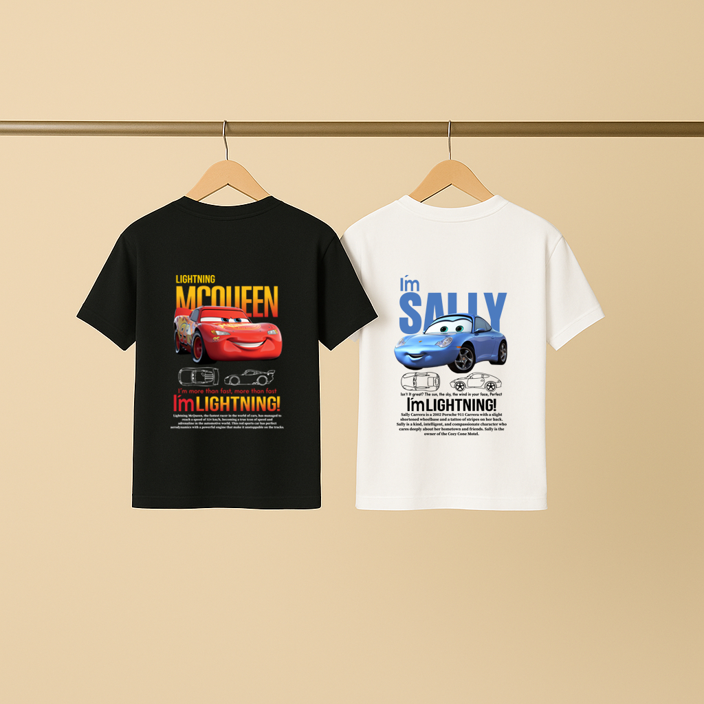 Kit 2 Camisetas Casal Relâmpago Mc Queen E Sally Masculina e Feminina Algodão Conjunto