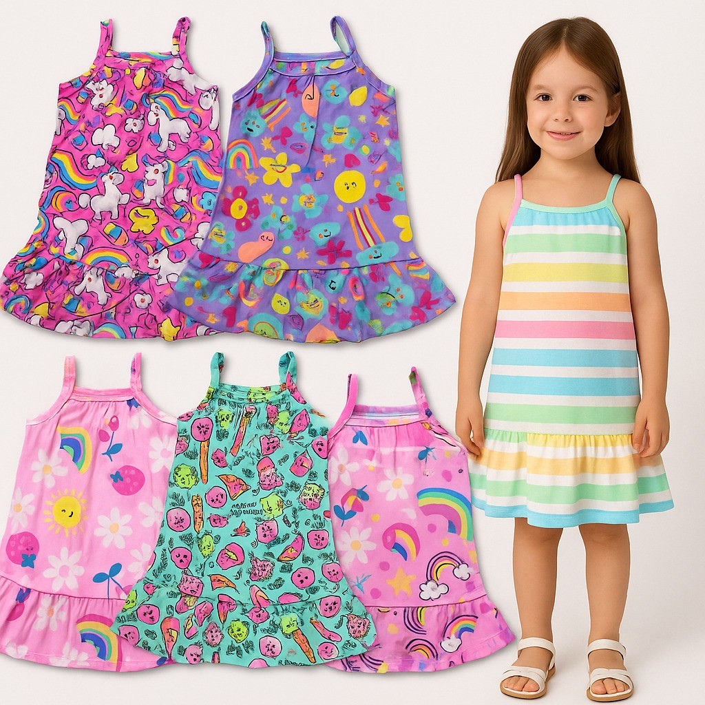 Vestido menina verão alcinha infantil kit 1,2,3,4 peças