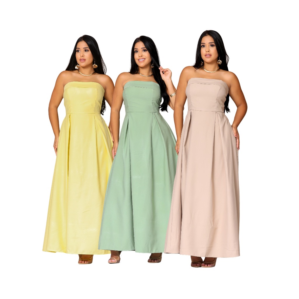Vestido Longo Feminino Tomara que Caia com Bojo  Tecido Sensorial Forrado  M e G