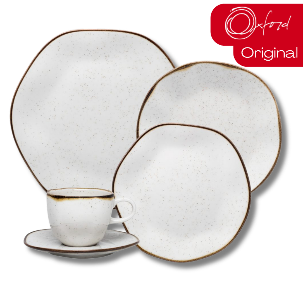 Aparelho de Jantar e Chá Porcelana 30 Peças Ryo Maresia Jogo de Pratos e Xícaras Oxford