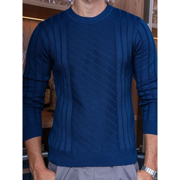 Blusa de Tricot Masculina Sueter Gola Careca Detal