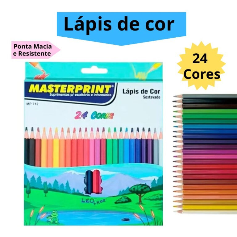 Lápis de Cor 24 Cores Resistente Sextavado Escola