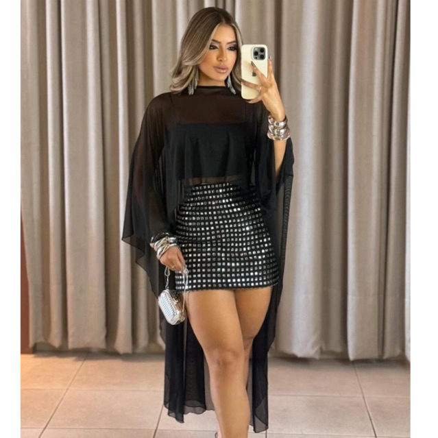 Blusa Bata Túnica ( Opção com top ) Mullet Tran