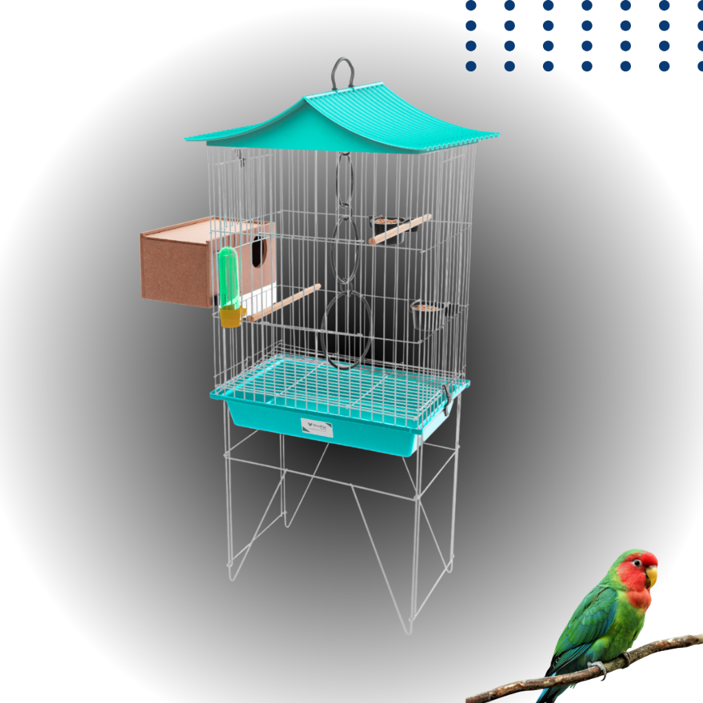 Gaiola Mini Viveiro Para Pássaros Calopsita Agapornis Ninho Externo Completa Teto Chinês