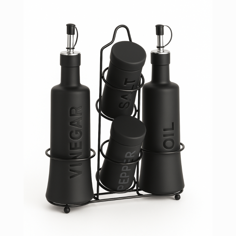 Kit 5 Peças Galheteiros E Saleiros Com Suporte Bico Dosador