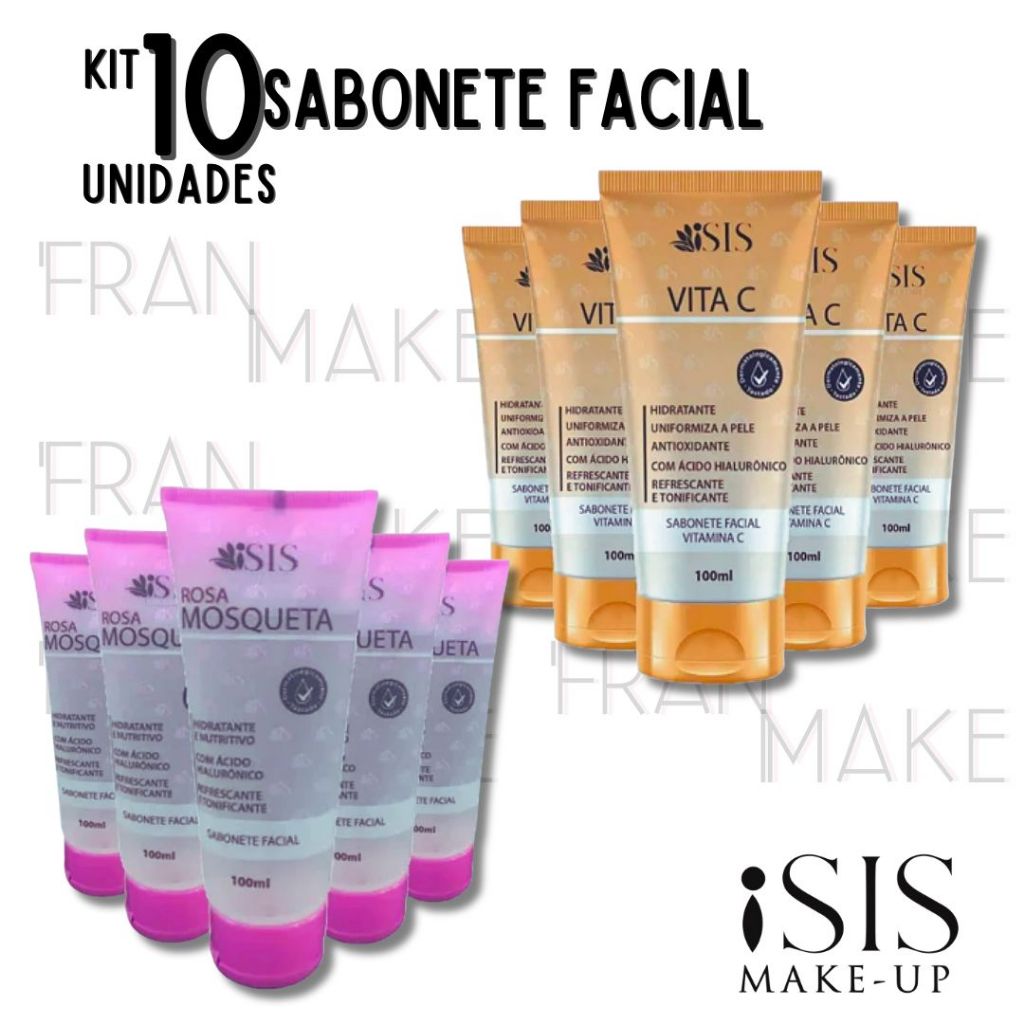 Kit com 10 Unidades de Sabonetes Liquido Facial Hidratante Ou 5 ROSA MOSQUETA+ 5 VITAMINA C com Acid