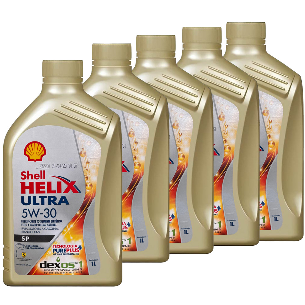Kit 5 Litros De Óleo Do Motor Lubrificante Shell Helix Ultra 5W30 Api SP Ilsac GF6A Dexos1 Sintético