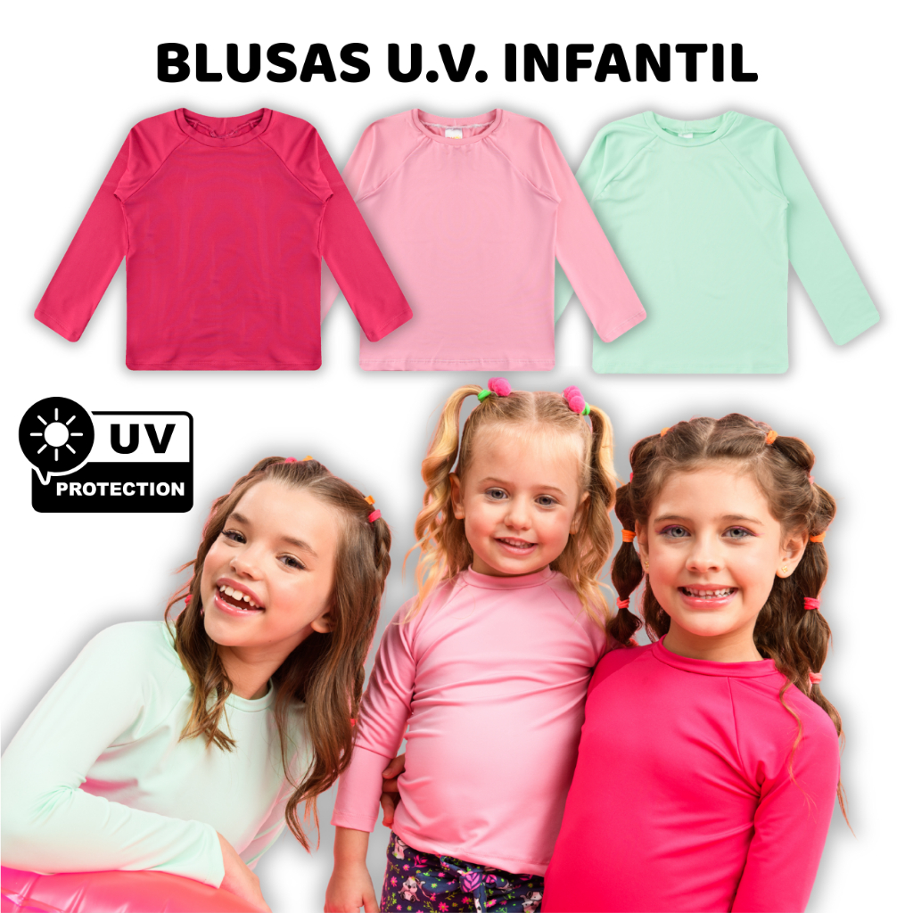 Kit Sortido 2 Blusas Menina Proteção Solar UV 50 Manga Longa Bebê Infantil Juvenil Feminina