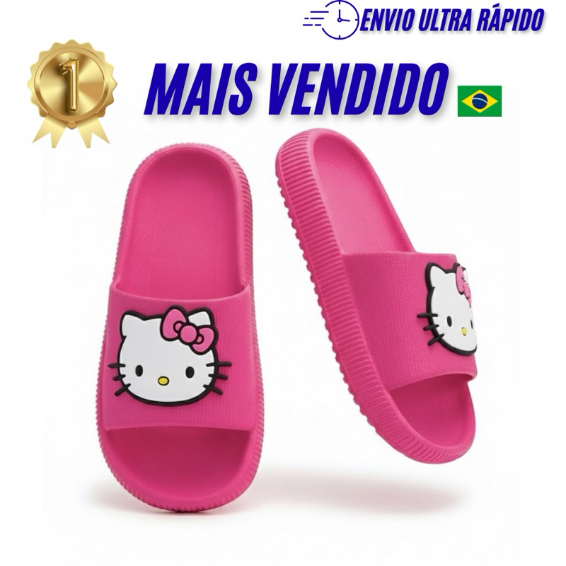 Chinelo Sandália Nuvem Slide Hello Adulto Infantil Kitty Leve Confortável Promoção Barato