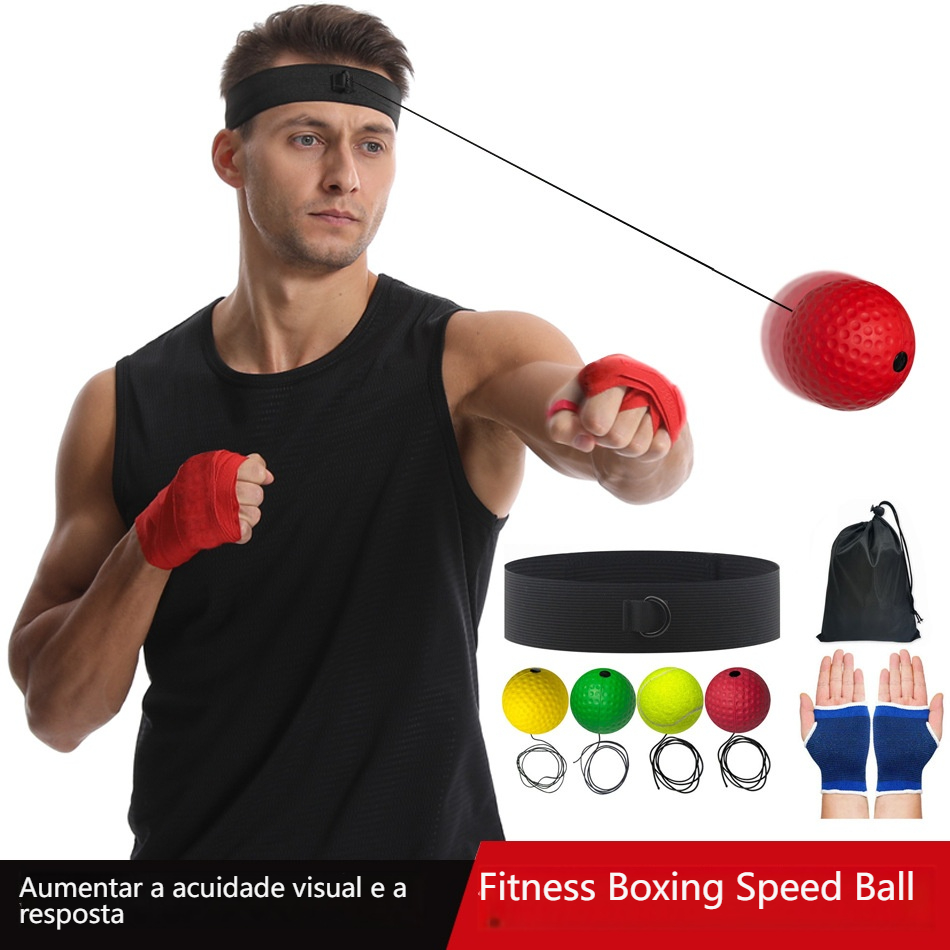 Bola de Reação para Boxe com Capacete Ajustável Treino de Velocidade e Reflexo com Elástico para Cas