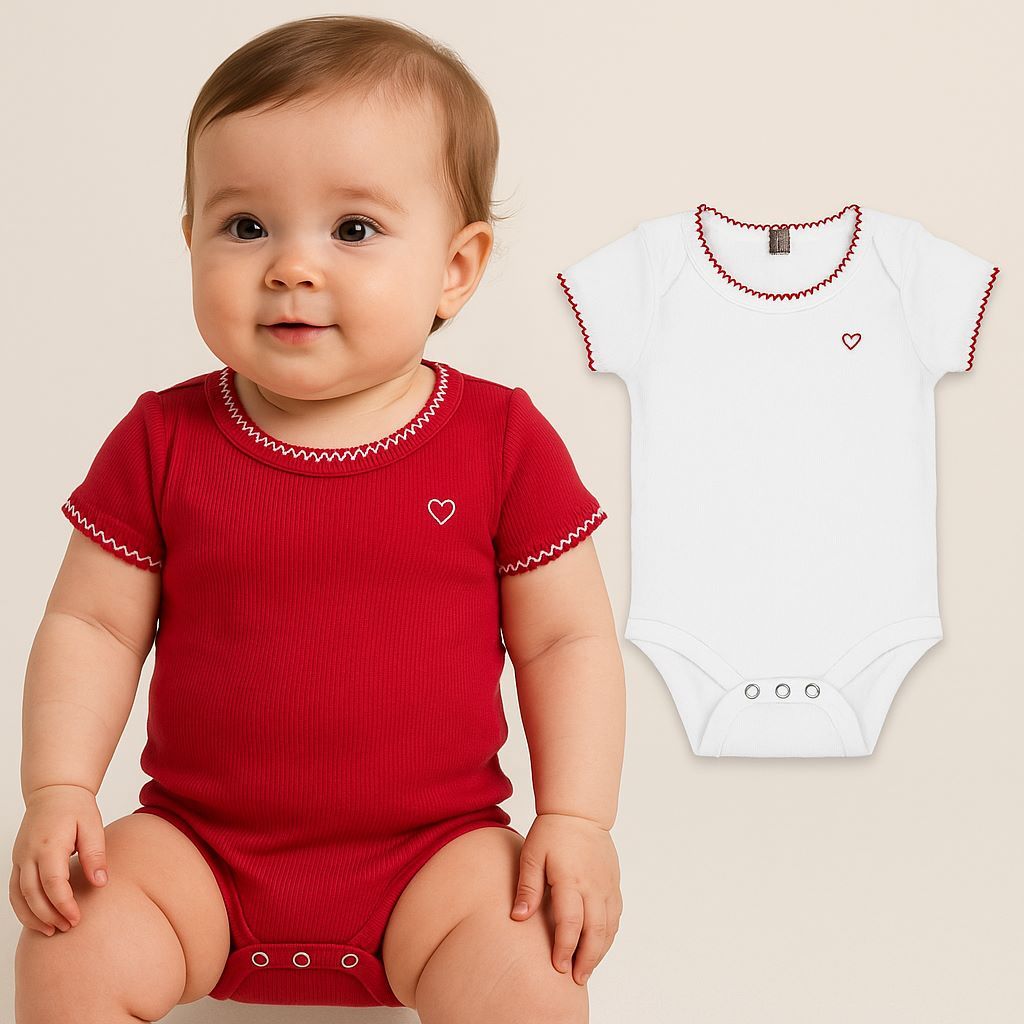 Kit 2 Peças Body Bebê Picueta+Bordado Confortável Premium Ribana Conforto Alta Qualidade Bory