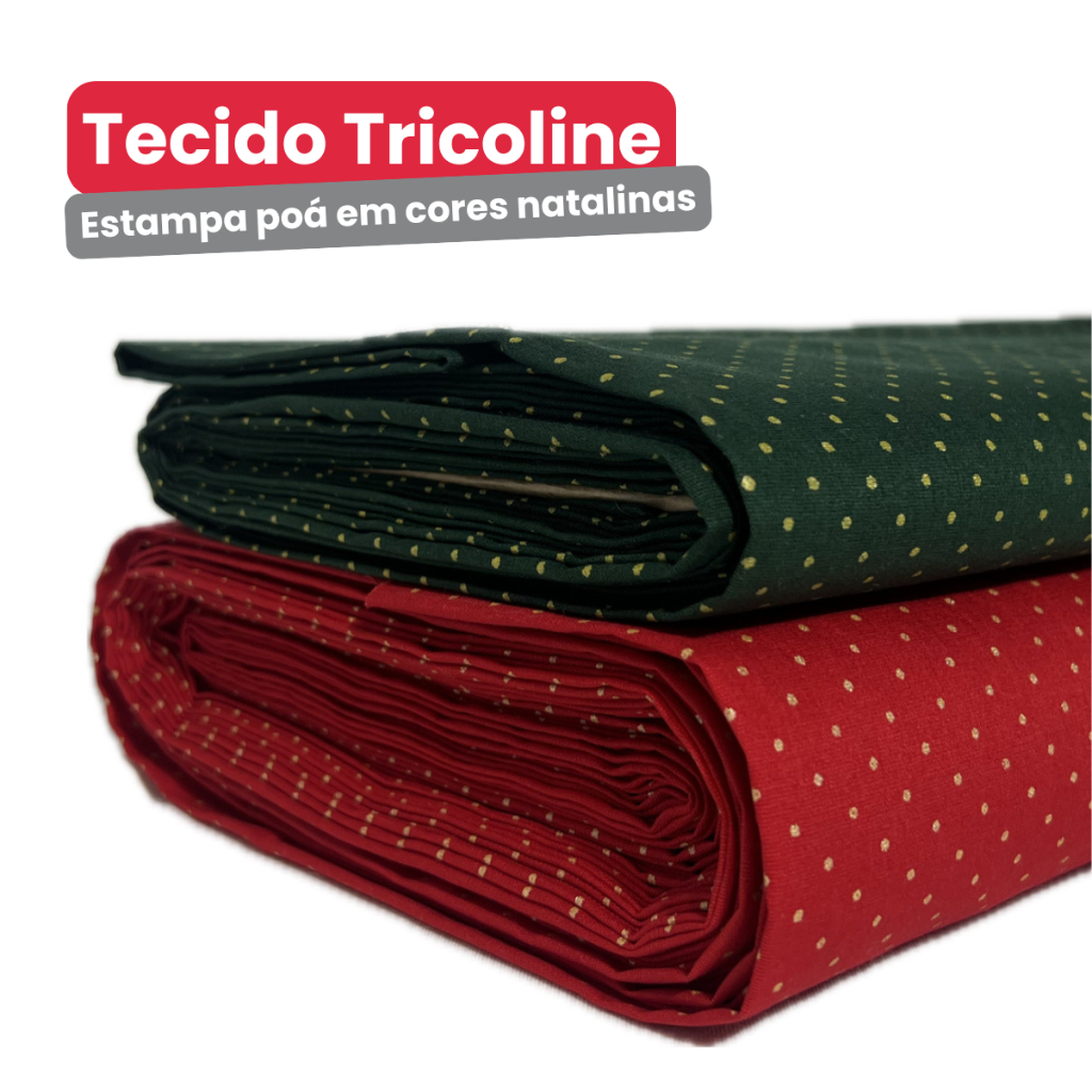 Tecido Tricoline 100% Algodão 1,50mt Largura – Poá/Xadrez – Verde/Vermelho Com Dourado – Estampas De