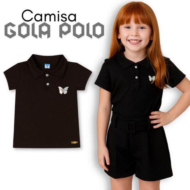 Camisa Polo Infantil Feminina em Malha Canelada co