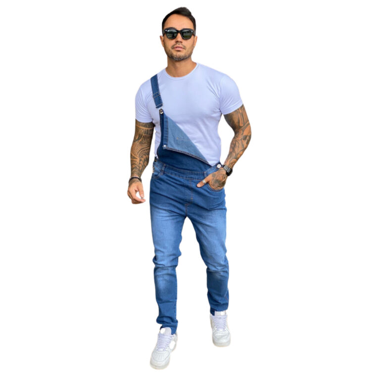 Macacão Jardineira Masculino Jeans Claro Delavê