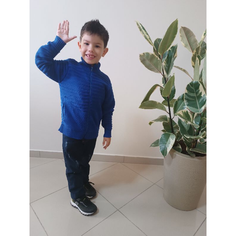 Blusa Infantil Frio Tricot Jaqueta Suéter Masculino Zíper Bolso