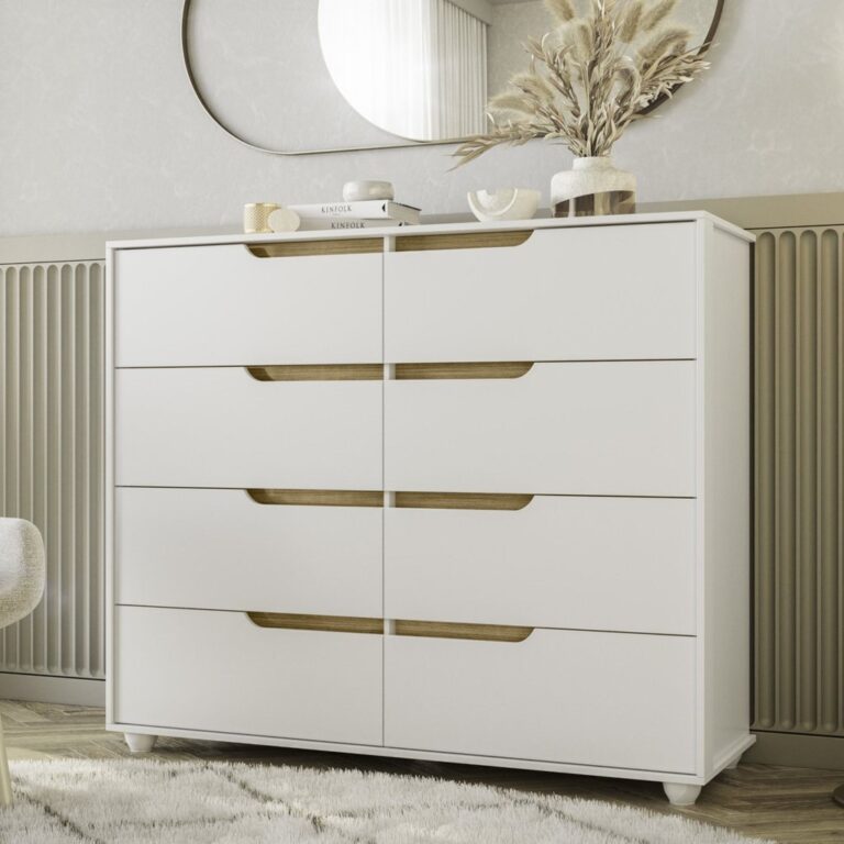 Cômoda 8 Gavetas Doble Branco/Freijó