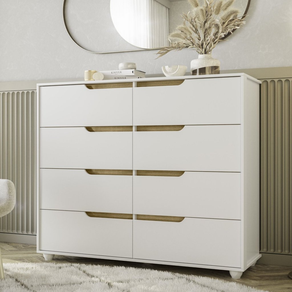 Cômoda 8 Gavetas Doble Branco/Freijó