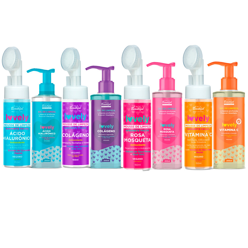 Kit Combo Cuidados Facial Com Mousse e Gel de Limpeza de Pele Lovely Face Beautiful