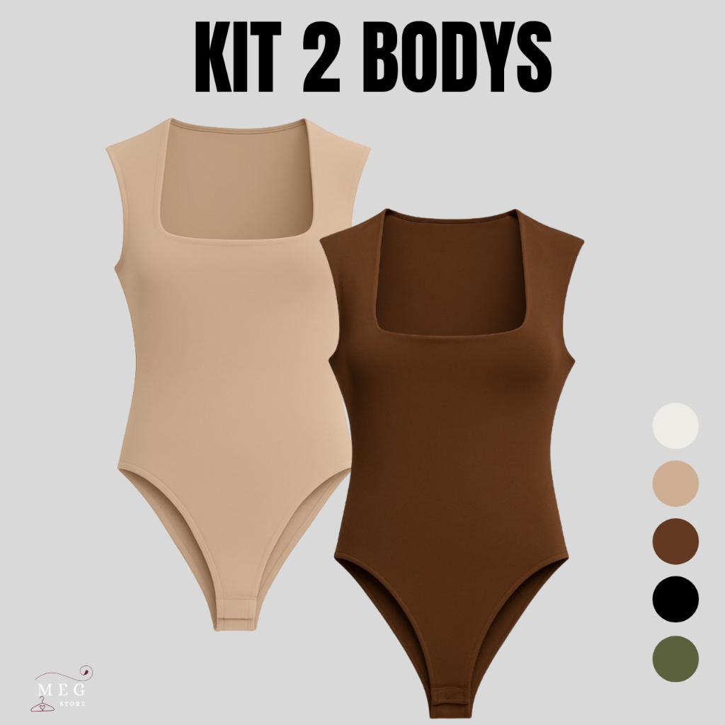 Kit 2 Body Feminino Alça Larga e Decote Quadrado Suplex Moda Blogueira