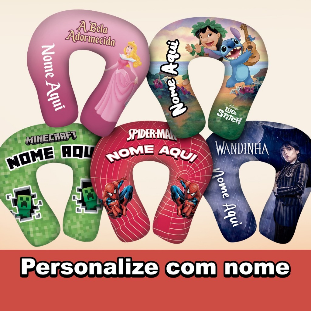 Almofada de Pescoço Travesseiro Protetor Pescoço Infantil Viagem Personalizada Bluey Homem Aranha Ro