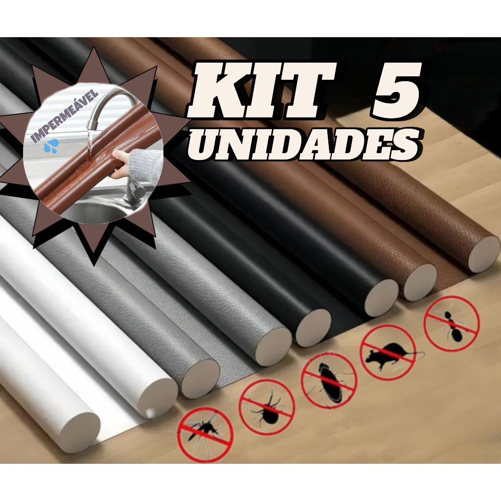 Kit 5 Veda Portas Ajustável Protetor de  80cm Rolinho Impermeável Vedação De Porta