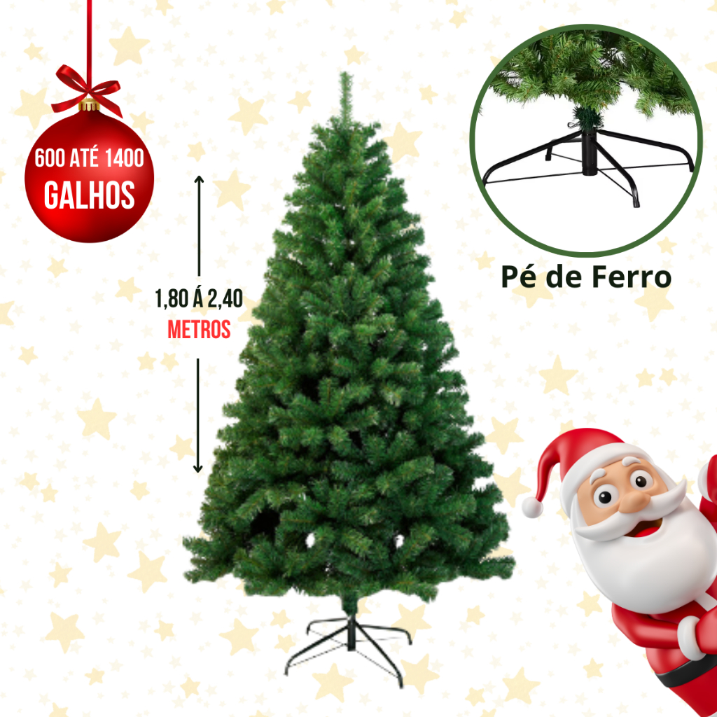 Árvore De Natal 1,80m a 2,40m 900 a 450 Galhos Cheia Luxo Pinheiro Verde Pé De Metal