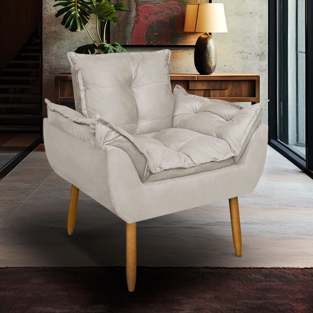 Poltrona para Sala de Estar Recepção Opala Pé Palito Suede