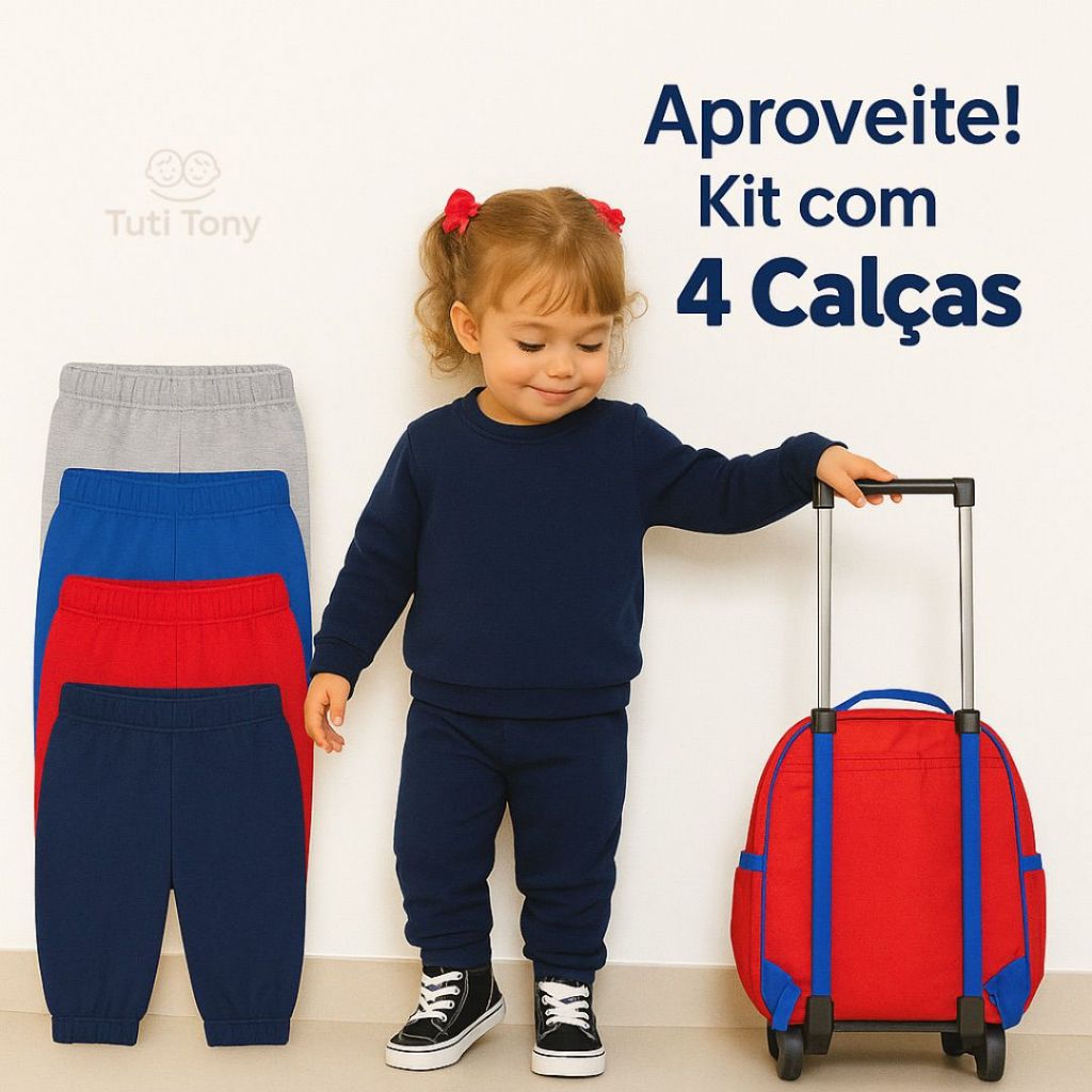 Kit 4 Calças Moletom Infantil e Juvenil Flanelada Tamanhos 1 ao 14 Volta às Aulas Direto da Fábrica