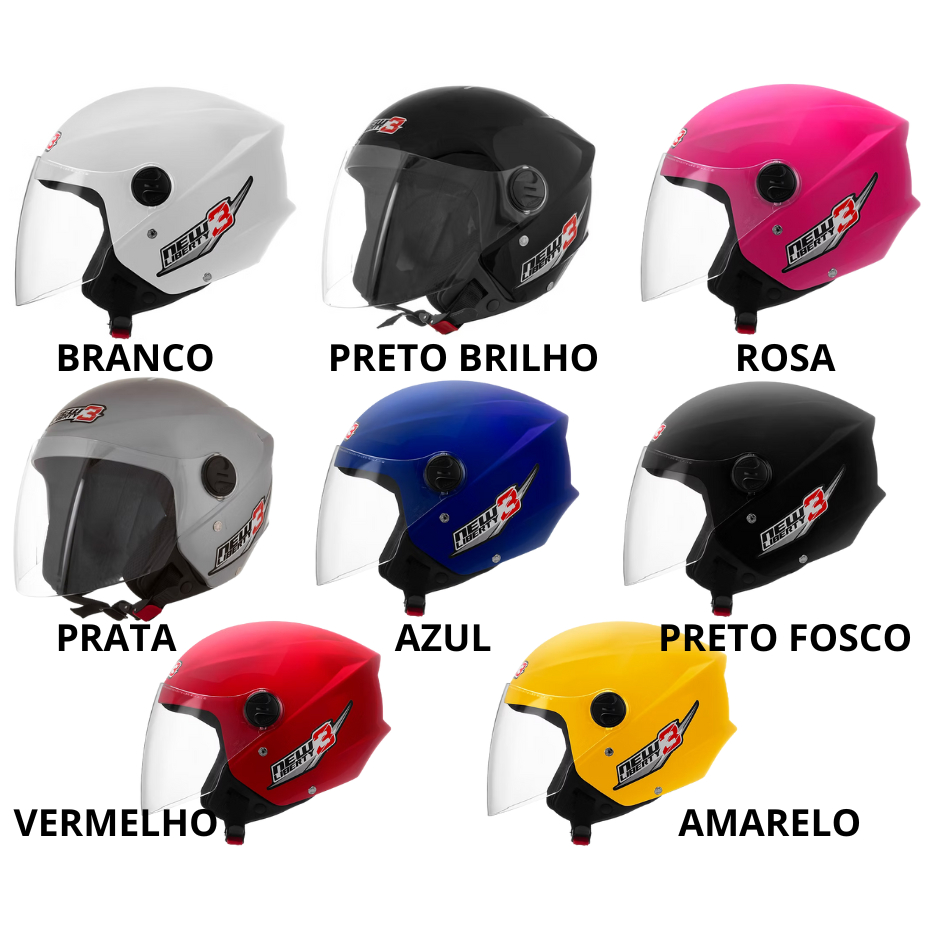 Capacete Moto Pro Tork Aberto New Liberty 3 Viseira Cristal Diversas Cores