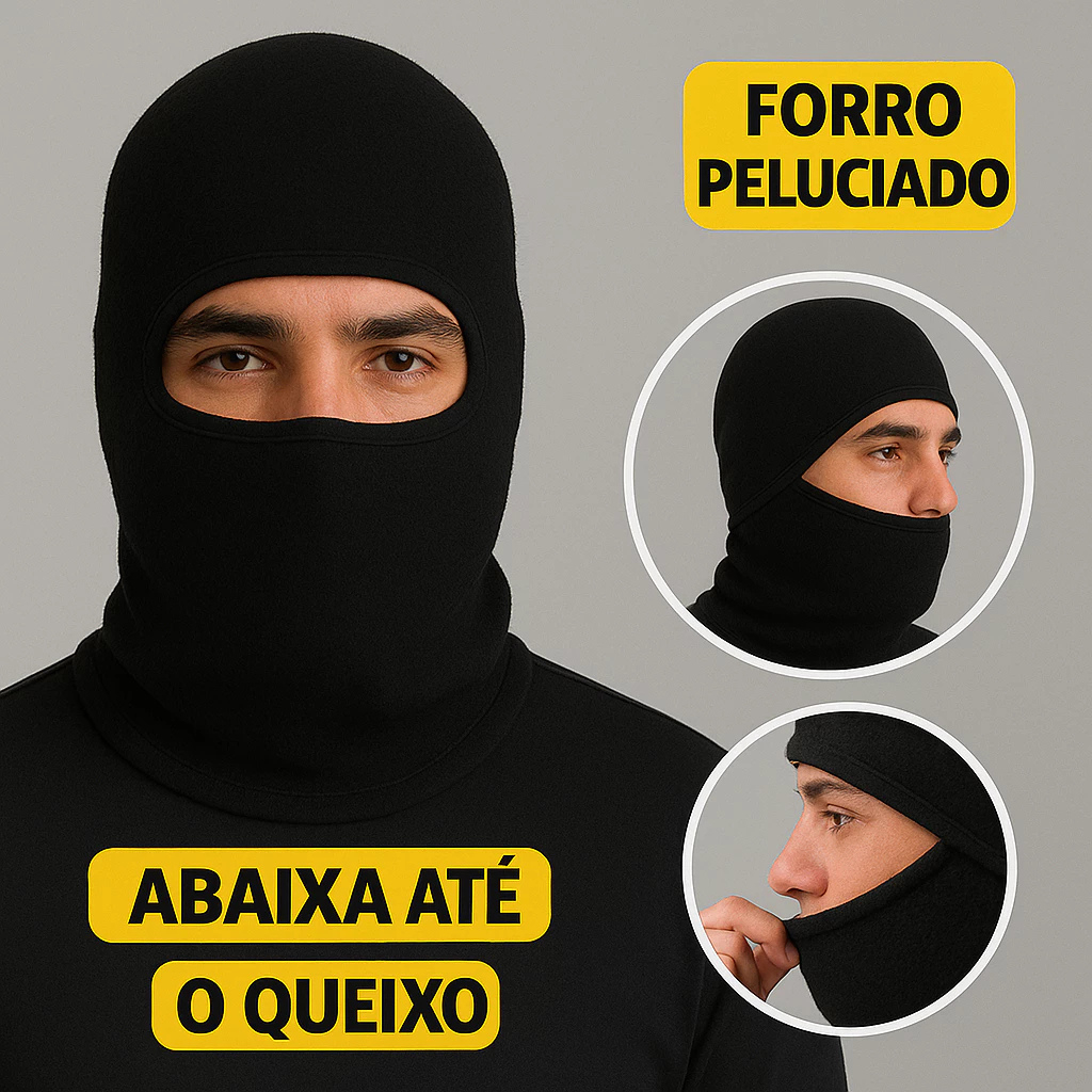 Touca Ninja Balaclava Térmica Unissex Com Forro Peluciado Proteção UV Moto Frio Motoboy