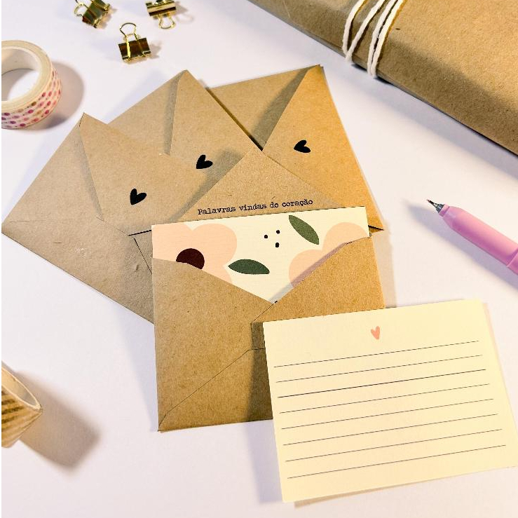 Pack 8 Mini Cartões + 8 Envelopes | Cartão Prese