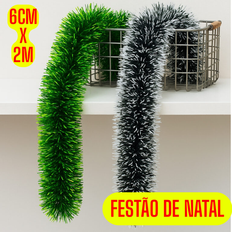 KIT 6 Festão 6cmX2m Natalino Ponta Verde Ou Branc